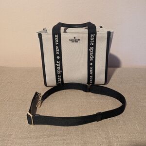 Black & Natural Kate Spade-Kip Canvas Small Tote